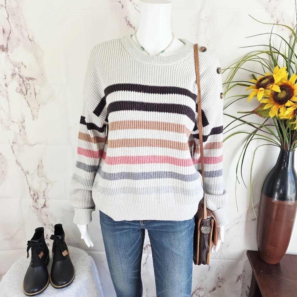 Tahari Multicolor Striped Button Sweater